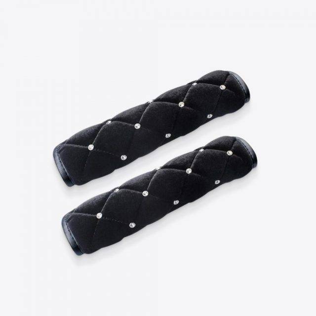 Black Soft Patterned Seat Belt Strap Covers With Bling Detail Interior Accessories